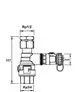 Messingabsperrhahn mit mehreren Anschlüssen, im Design von IMI Hydronic Engineering, abgebildet mit technischen Maßen und Anschlussspezifikationen.